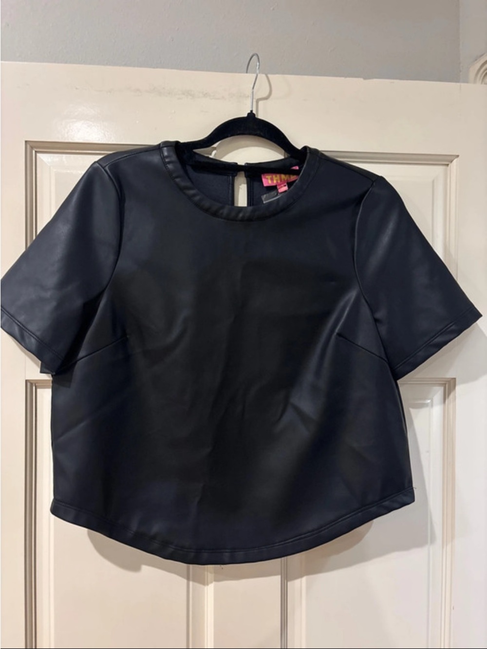 THML Black Faux Leather Short Sleeve Top